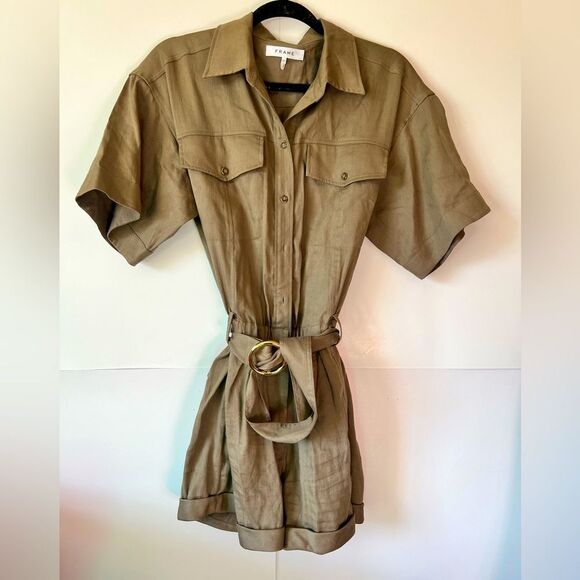 Frame Khaki/Tan Ring Belt Utility Romper Size S - Picture 1 of 11